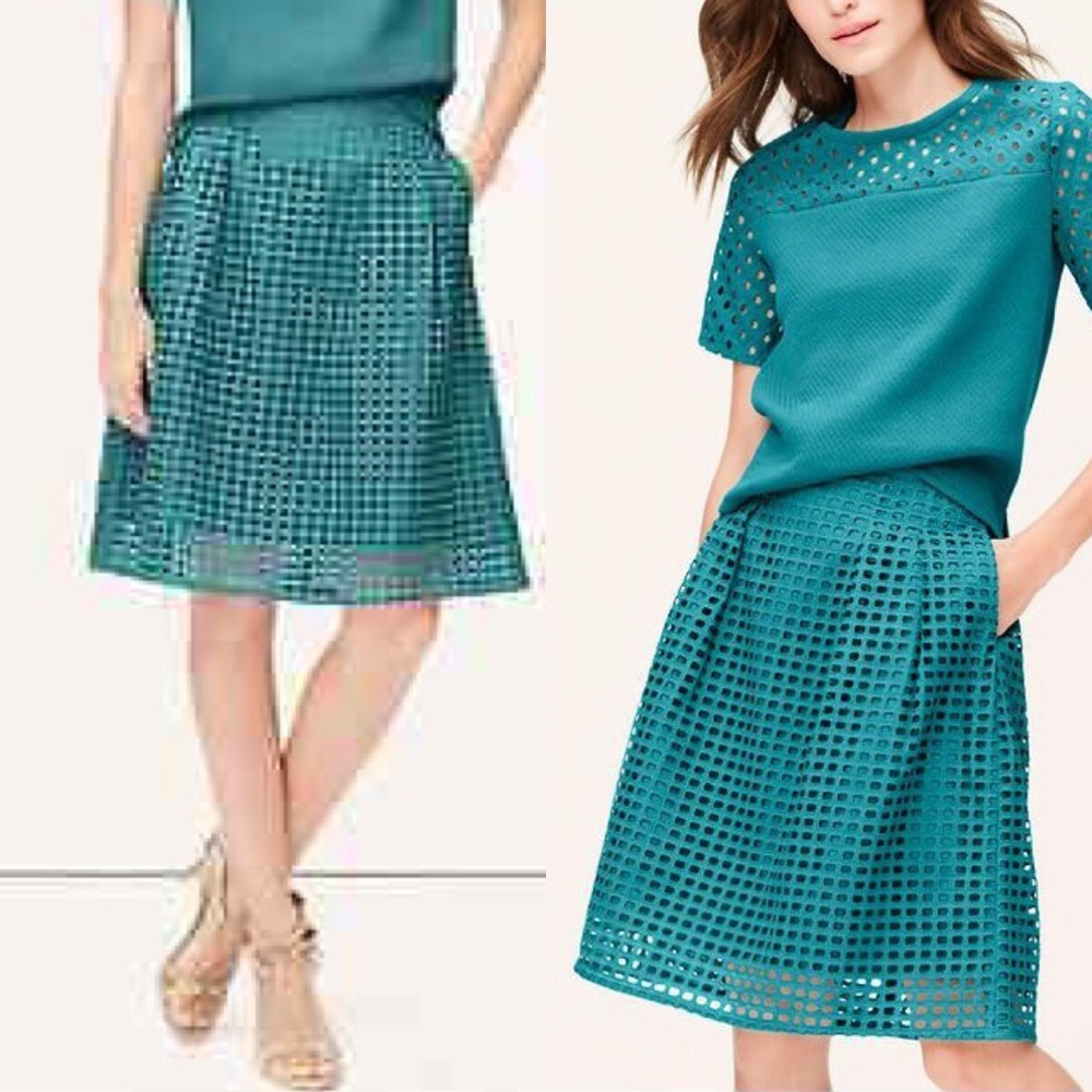 🔥ANN TAYLOR LOFT Geo Eyelet Skirt in Teal